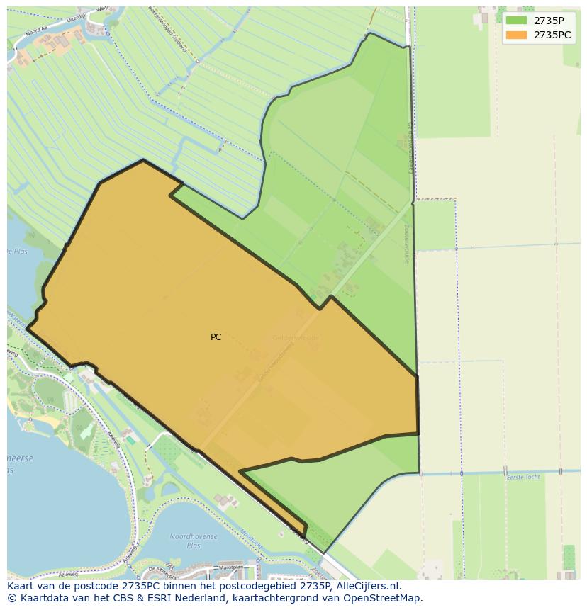 Afbeelding van het postcodegebied 2735 PC op de kaart.