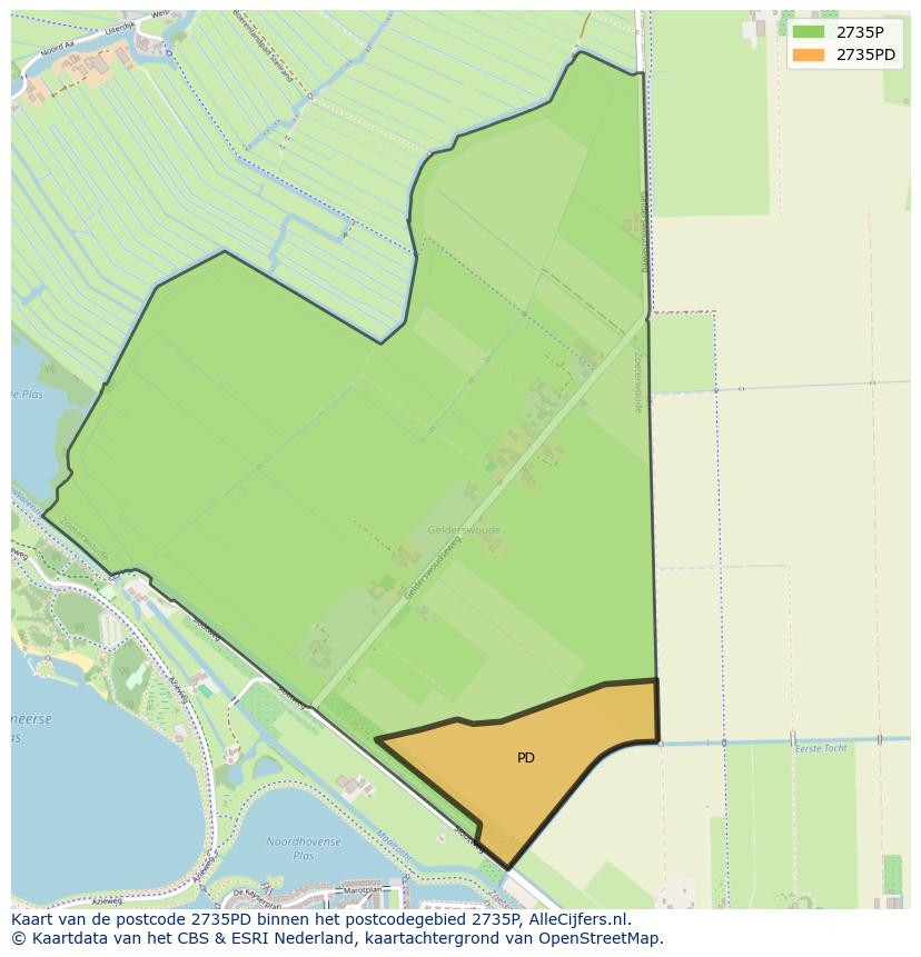 Afbeelding van het postcodegebied 2735 PD op de kaart.