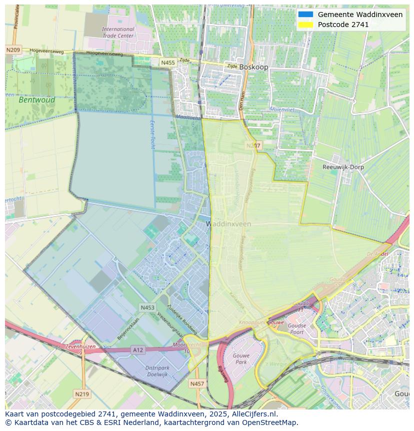 Afbeelding van het postcodegebied 2741 op de kaart.