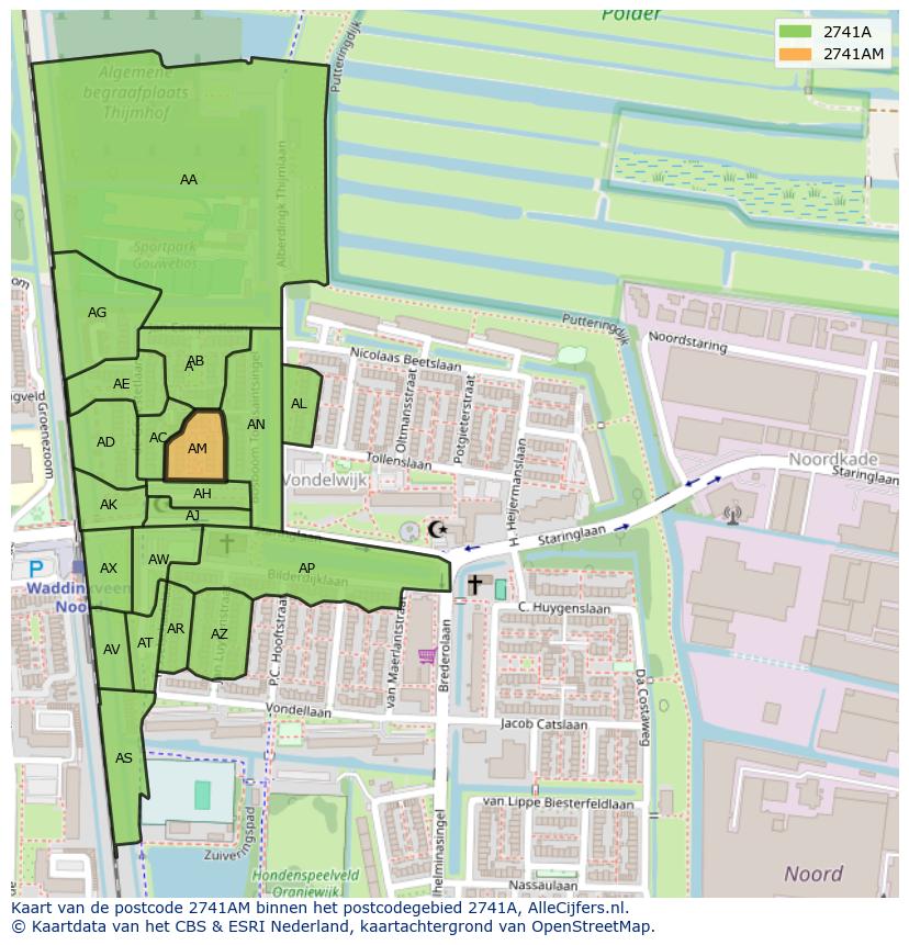 Afbeelding van het postcodegebied 2741 AM op de kaart.