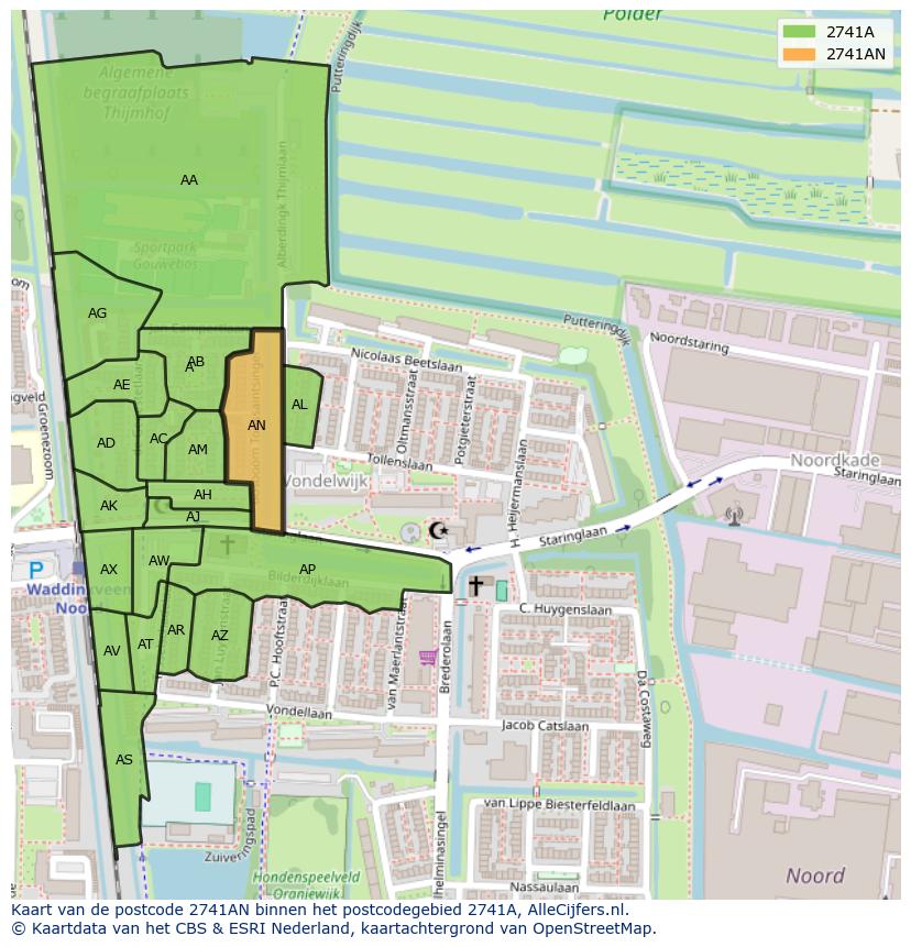Afbeelding van het postcodegebied 2741 AN op de kaart.