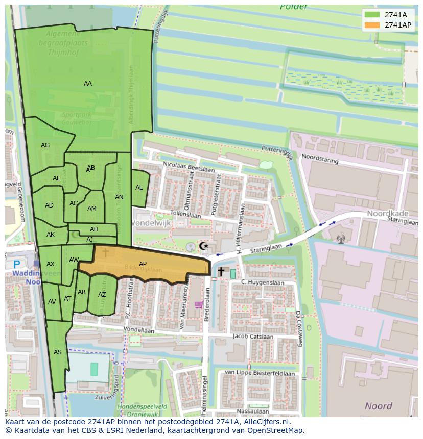 Afbeelding van het postcodegebied 2741 AP op de kaart.