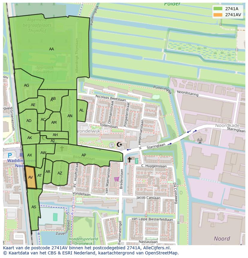 Afbeelding van het postcodegebied 2741 AV op de kaart.