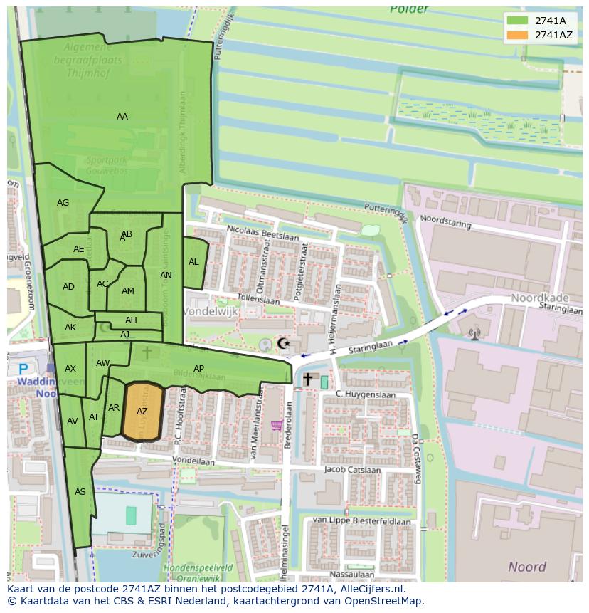 Afbeelding van het postcodegebied 2741 AZ op de kaart.