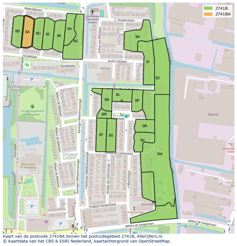 Afbeelding van het postcodegebied 2741 BA op de kaart.