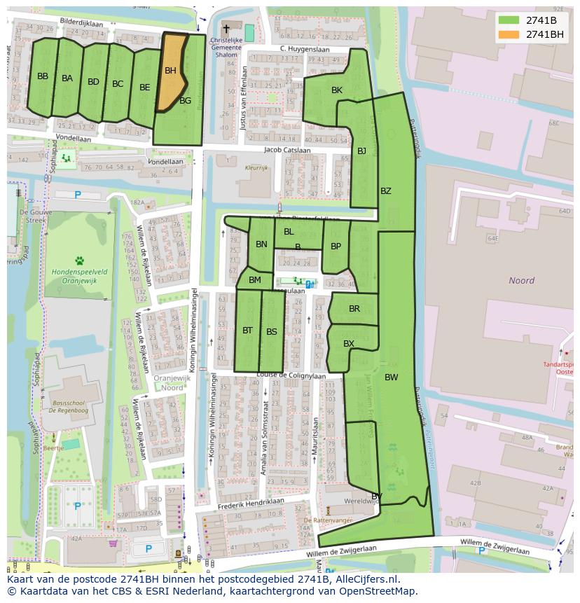 Afbeelding van het postcodegebied 2741 BH op de kaart.