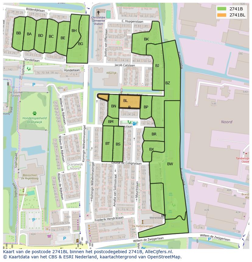 Afbeelding van het postcodegebied 2741 BL op de kaart.