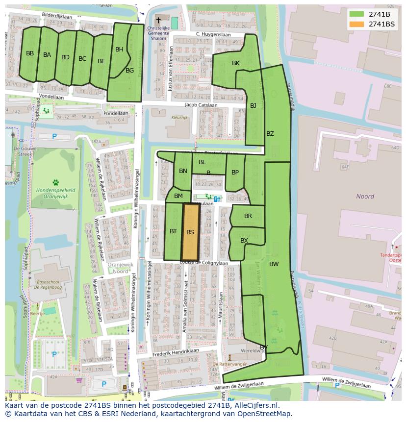 Afbeelding van het postcodegebied 2741 BS op de kaart.