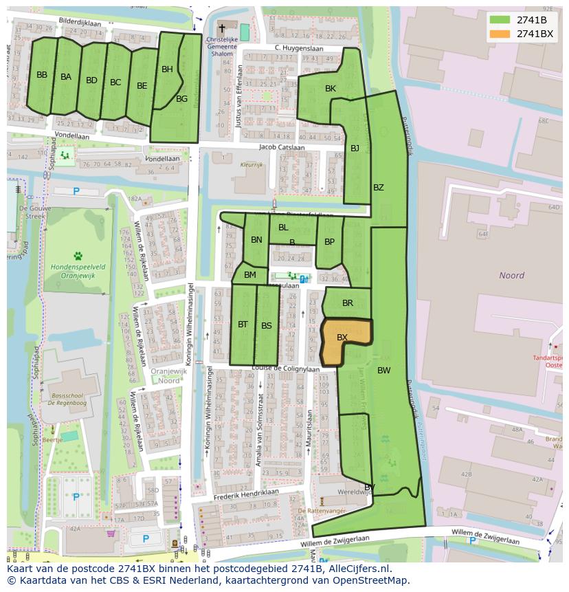 Afbeelding van het postcodegebied 2741 BX op de kaart.