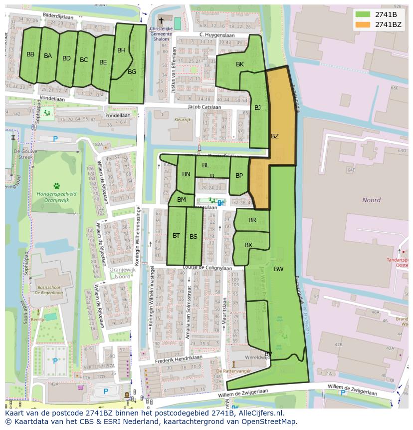 Afbeelding van het postcodegebied 2741 BZ op de kaart.