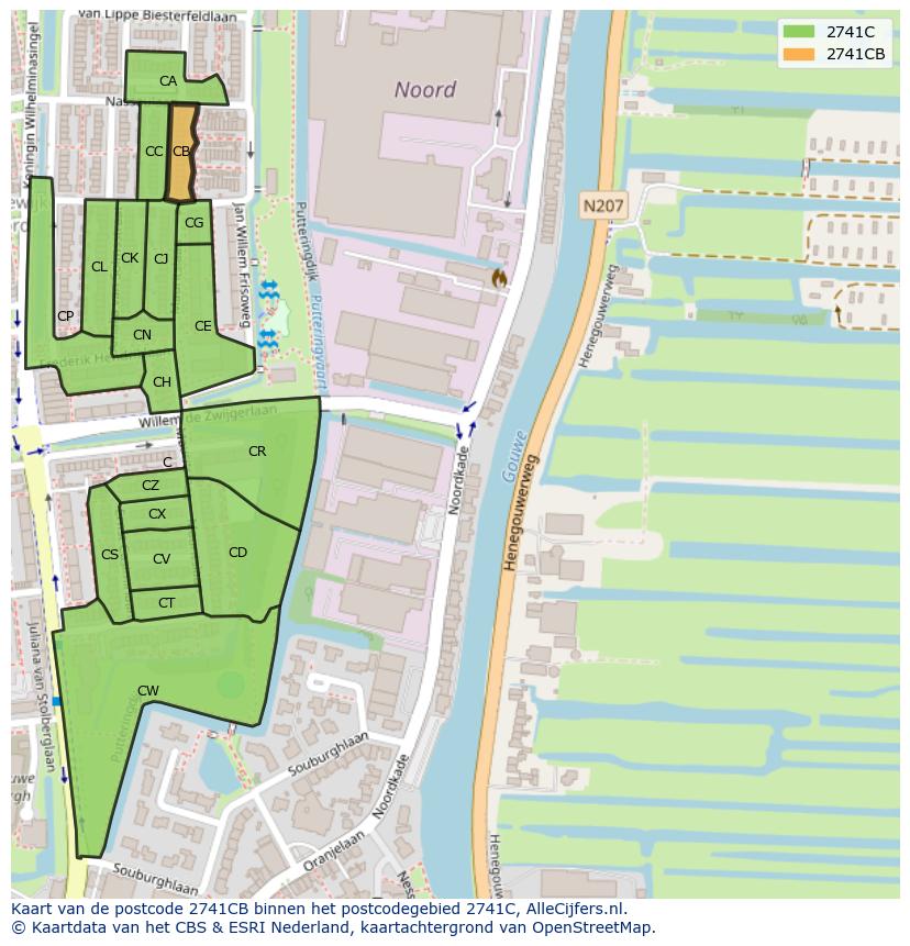 Afbeelding van het postcodegebied 2741 CB op de kaart.