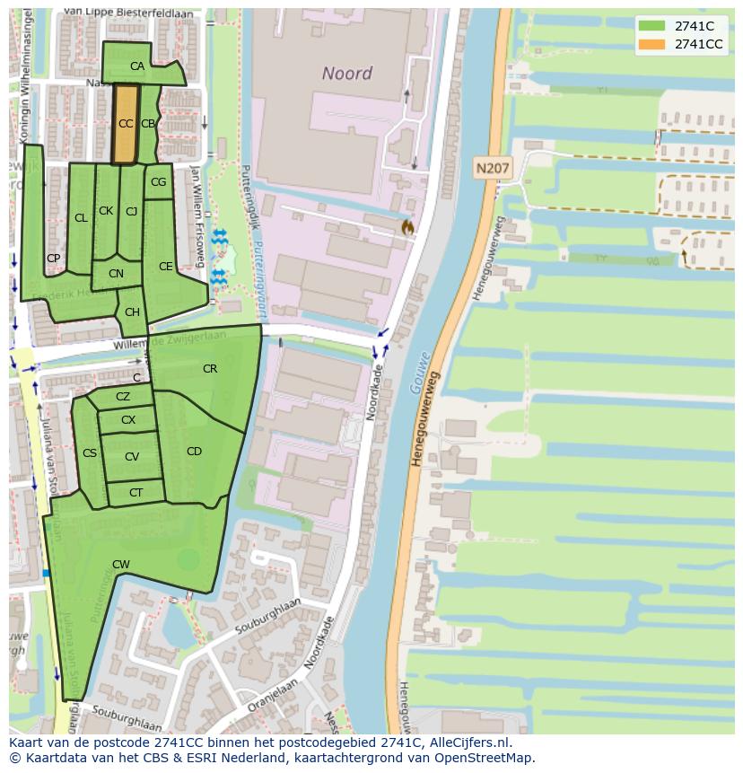 Afbeelding van het postcodegebied 2741 CC op de kaart.