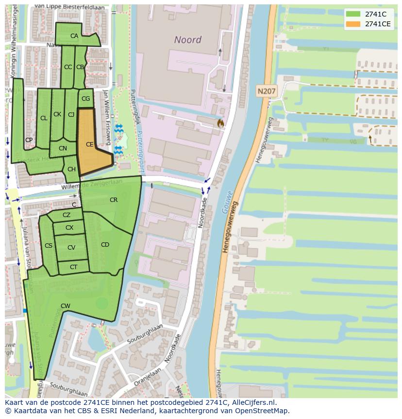 Afbeelding van het postcodegebied 2741 CE op de kaart.