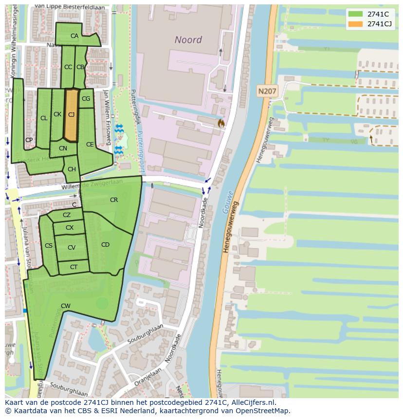 Afbeelding van het postcodegebied 2741 CJ op de kaart.