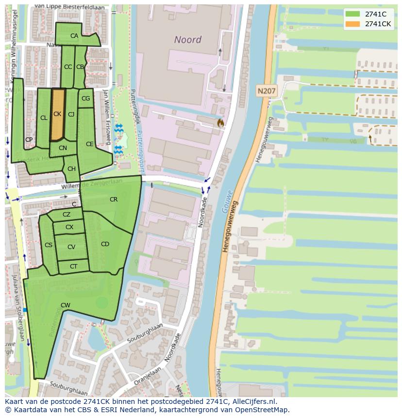 Afbeelding van het postcodegebied 2741 CK op de kaart.