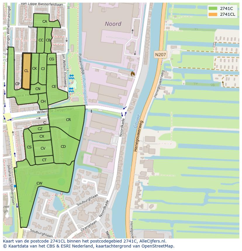 Afbeelding van het postcodegebied 2741 CL op de kaart.