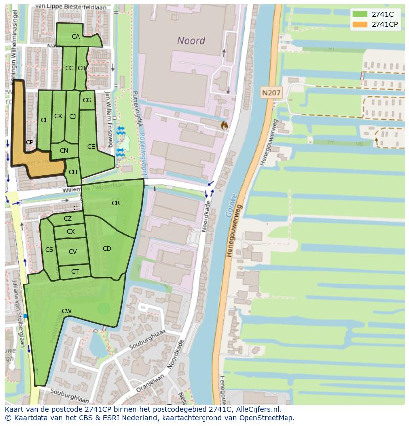 Afbeelding van het postcodegebied 2741 CP op de kaart.