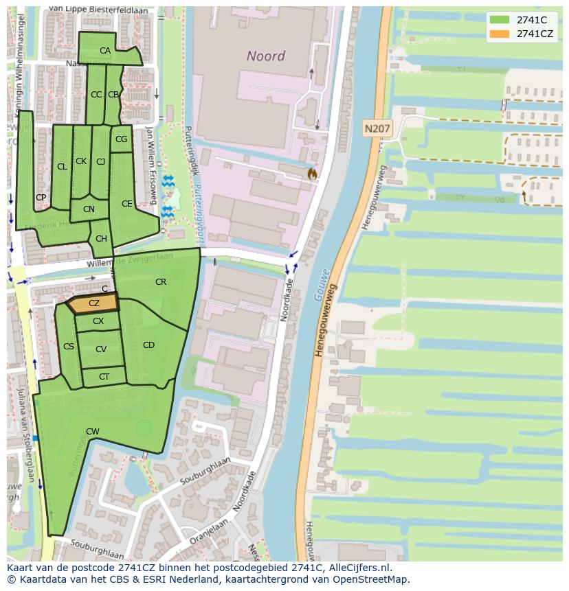 Afbeelding van het postcodegebied 2741 CZ op de kaart.