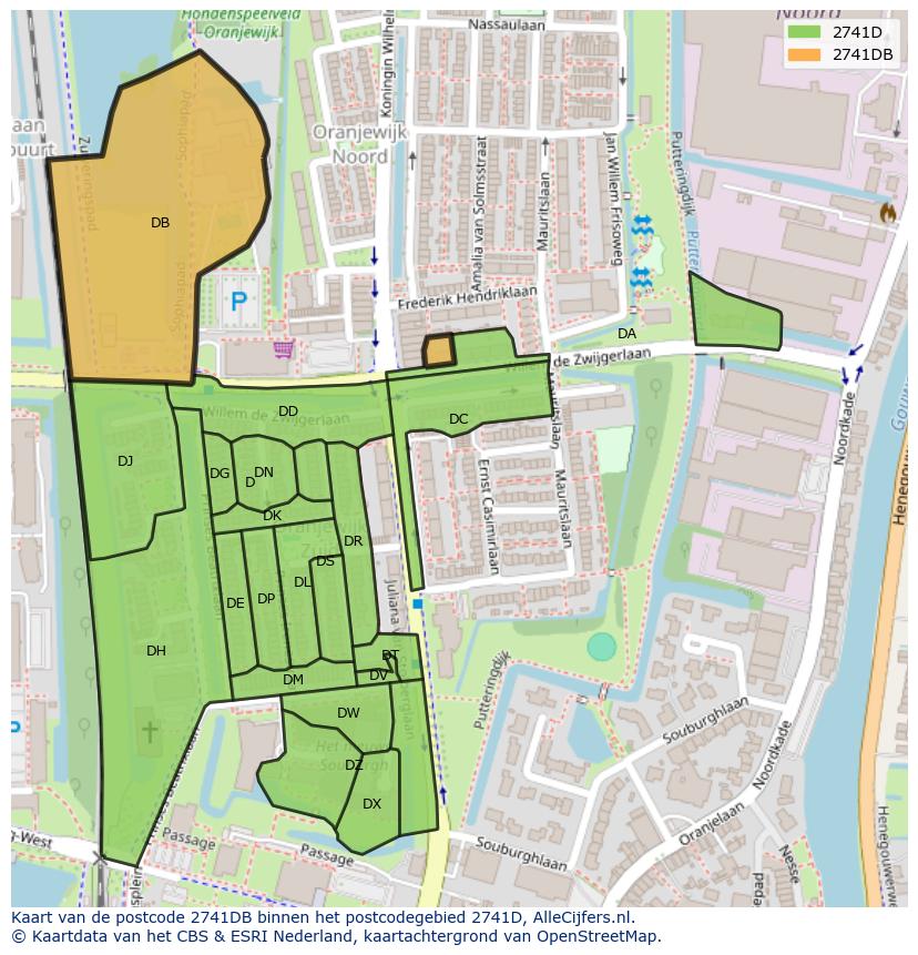 Afbeelding van het postcodegebied 2741 DB op de kaart.