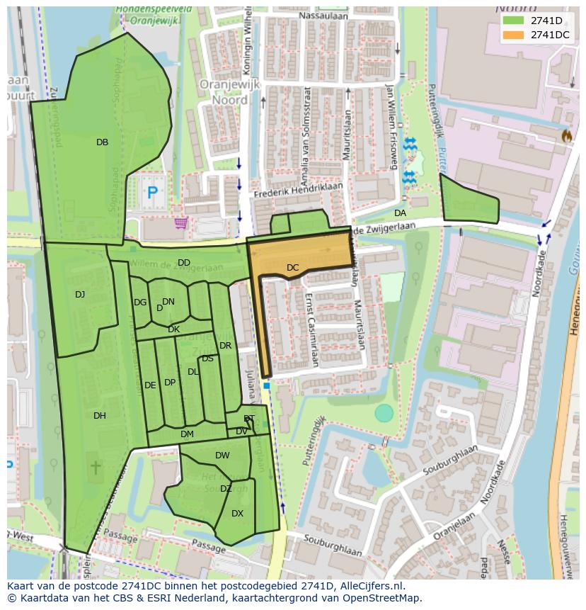 Afbeelding van het postcodegebied 2741 DC op de kaart.