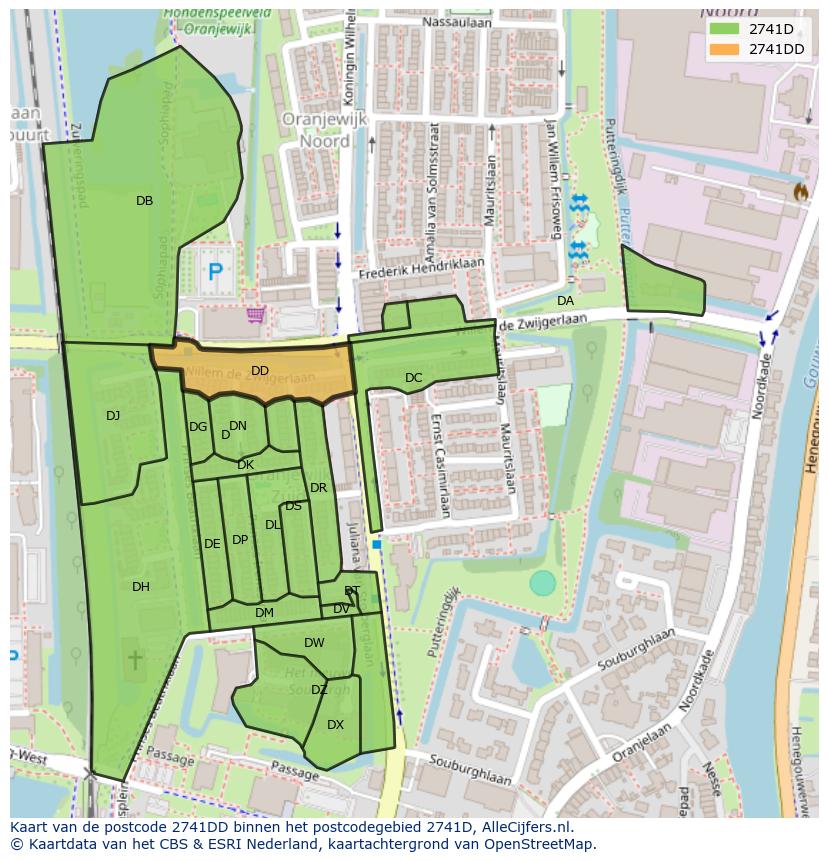 Afbeelding van het postcodegebied 2741 DD op de kaart.