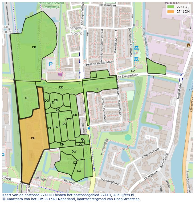 Afbeelding van het postcodegebied 2741 DH op de kaart.