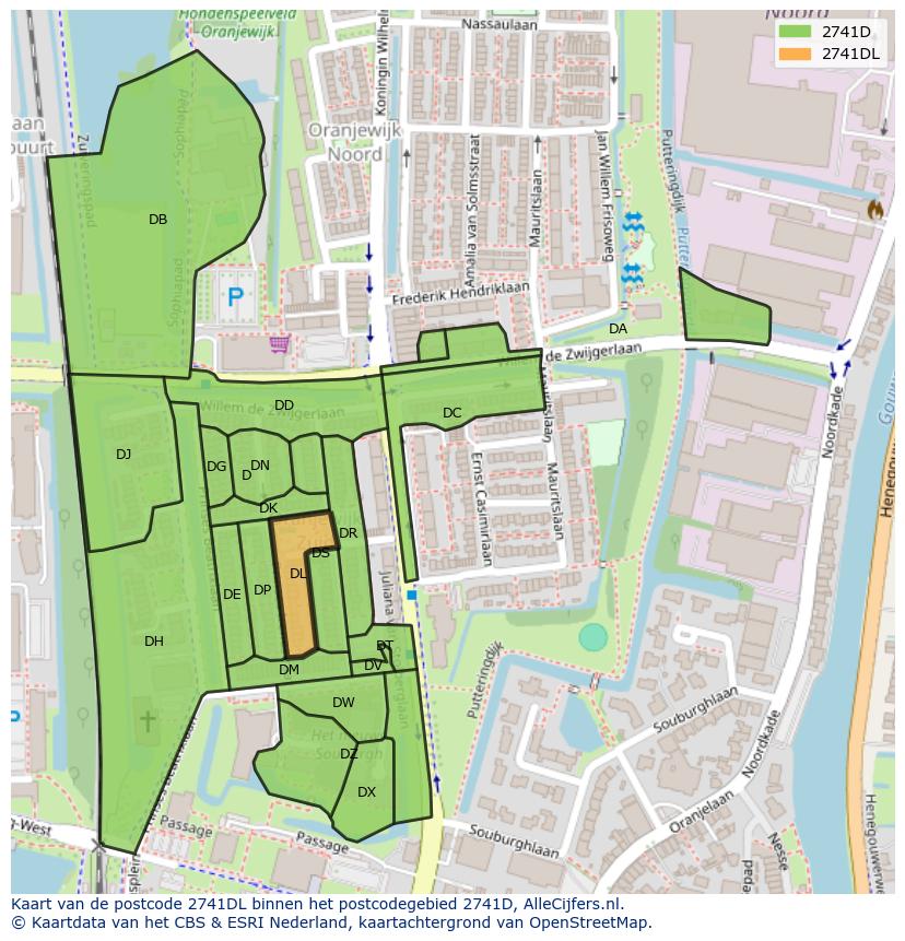 Afbeelding van het postcodegebied 2741 DL op de kaart.