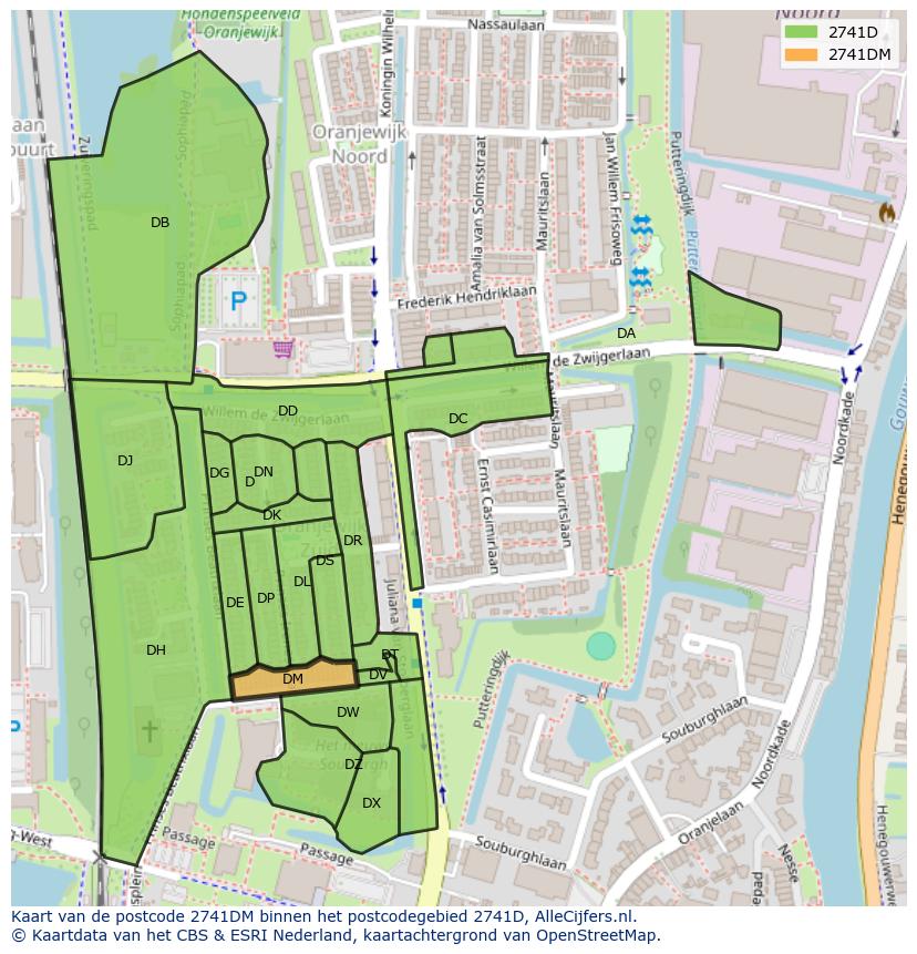 Afbeelding van het postcodegebied 2741 DM op de kaart.