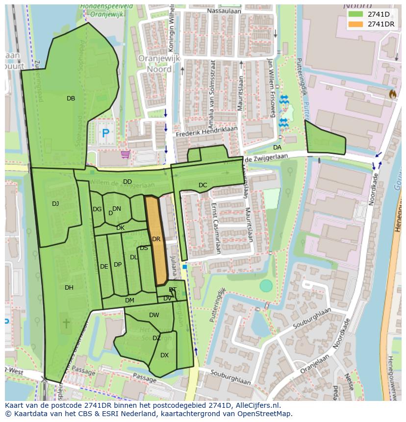 Afbeelding van het postcodegebied 2741 DR op de kaart.