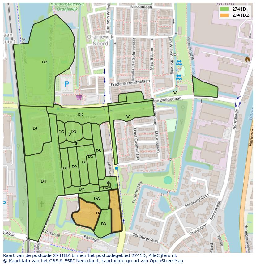 Afbeelding van het postcodegebied 2741 DZ op de kaart.