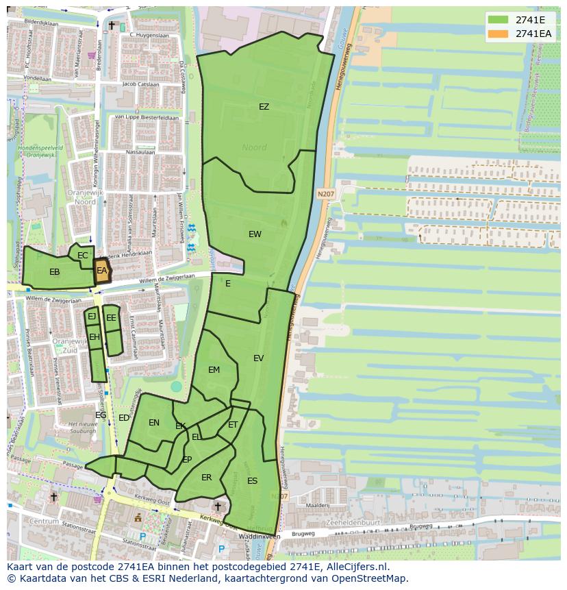 Afbeelding van het postcodegebied 2741 EA op de kaart.