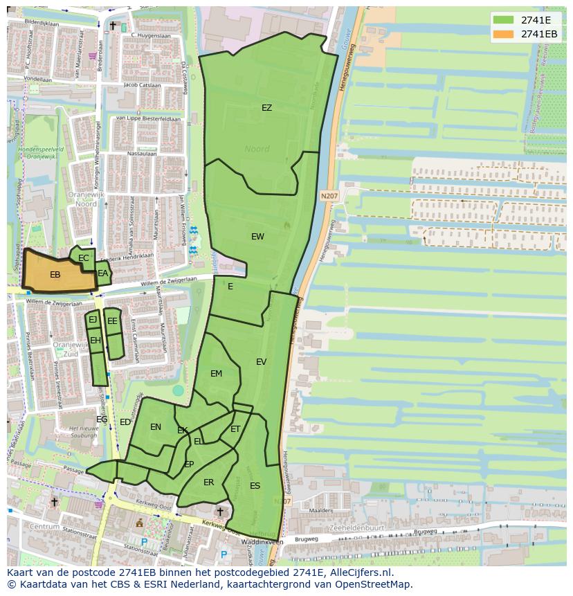 Afbeelding van het postcodegebied 2741 EB op de kaart.