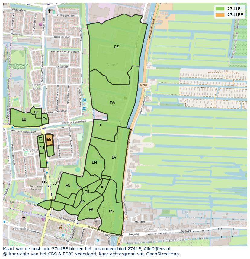 Afbeelding van het postcodegebied 2741 EE op de kaart.