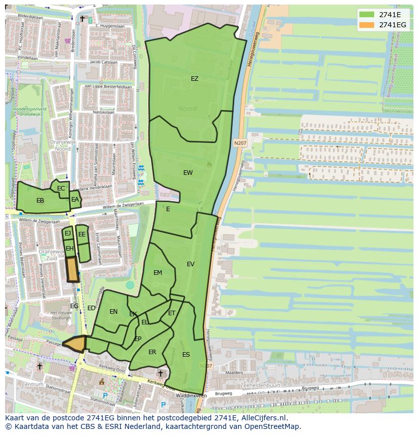 Afbeelding van het postcodegebied 2741 EG op de kaart.