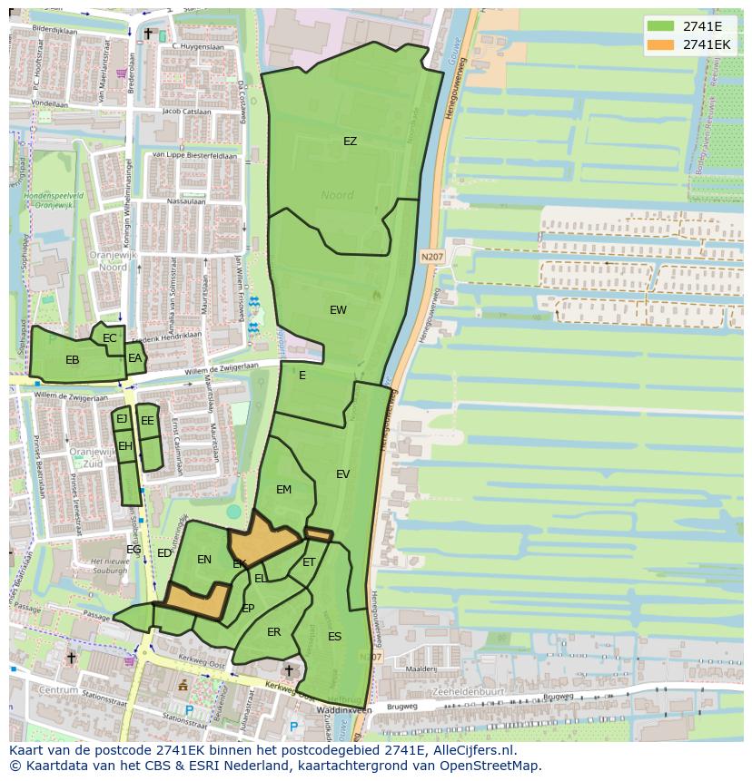 Afbeelding van het postcodegebied 2741 EK op de kaart.