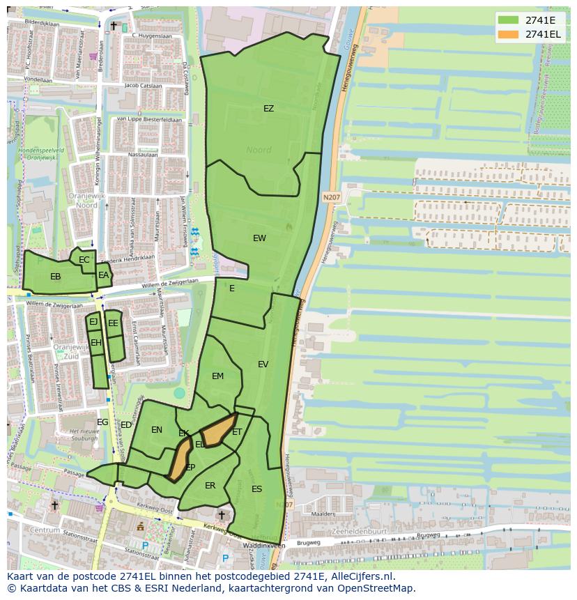 Afbeelding van het postcodegebied 2741 EL op de kaart.