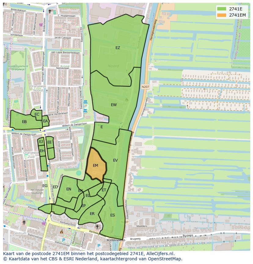 Afbeelding van het postcodegebied 2741 EM op de kaart.