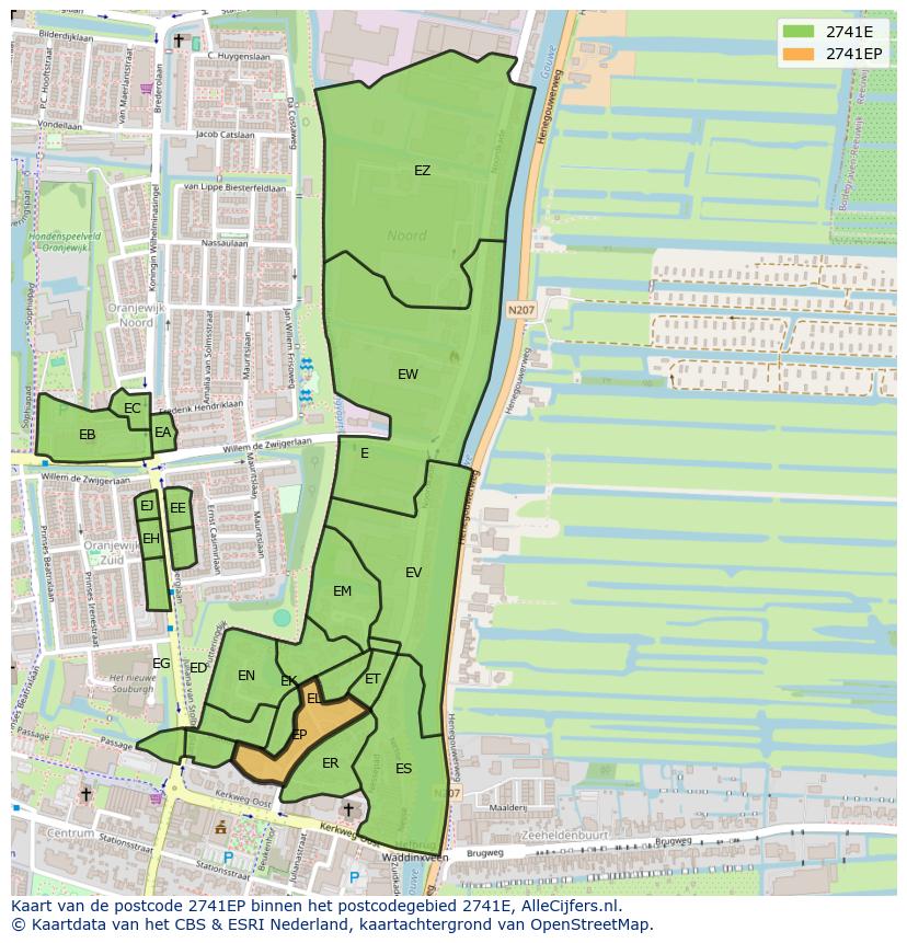 Afbeelding van het postcodegebied 2741 EP op de kaart.