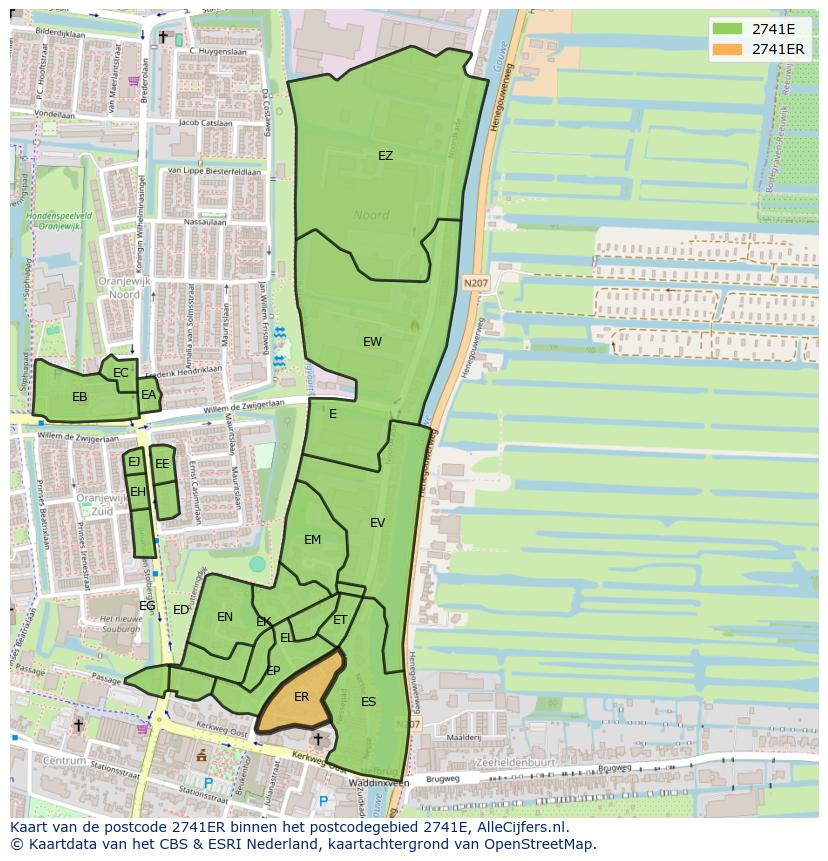 Afbeelding van het postcodegebied 2741 ER op de kaart.