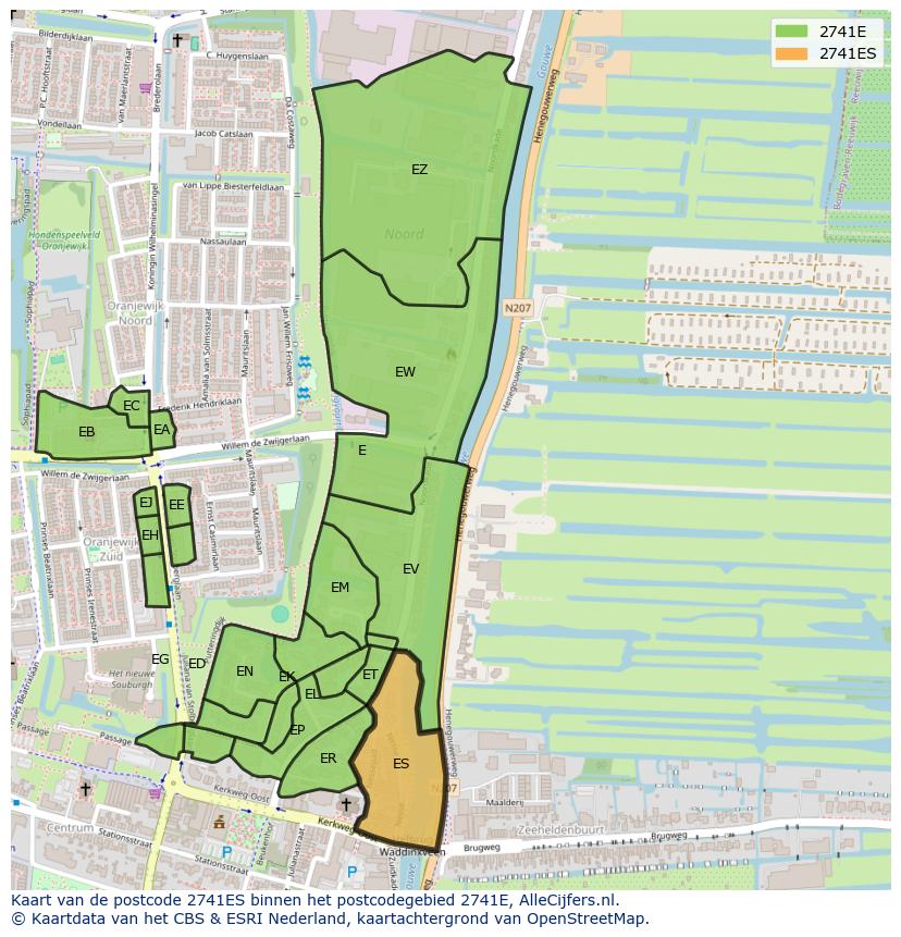Afbeelding van het postcodegebied 2741 ES op de kaart.
