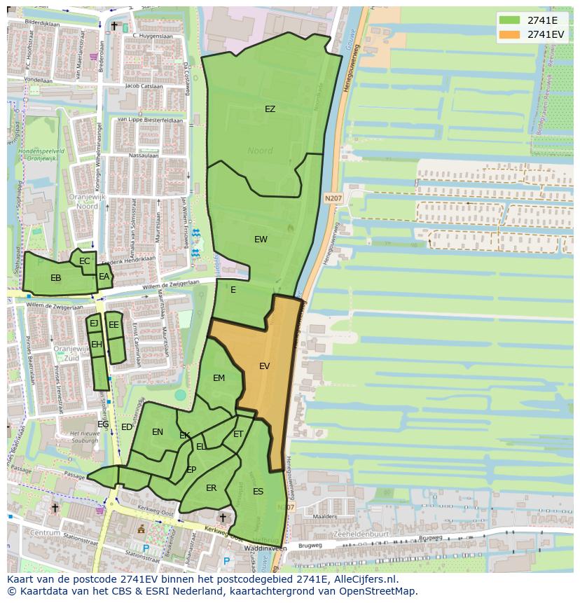 Afbeelding van het postcodegebied 2741 EV op de kaart.