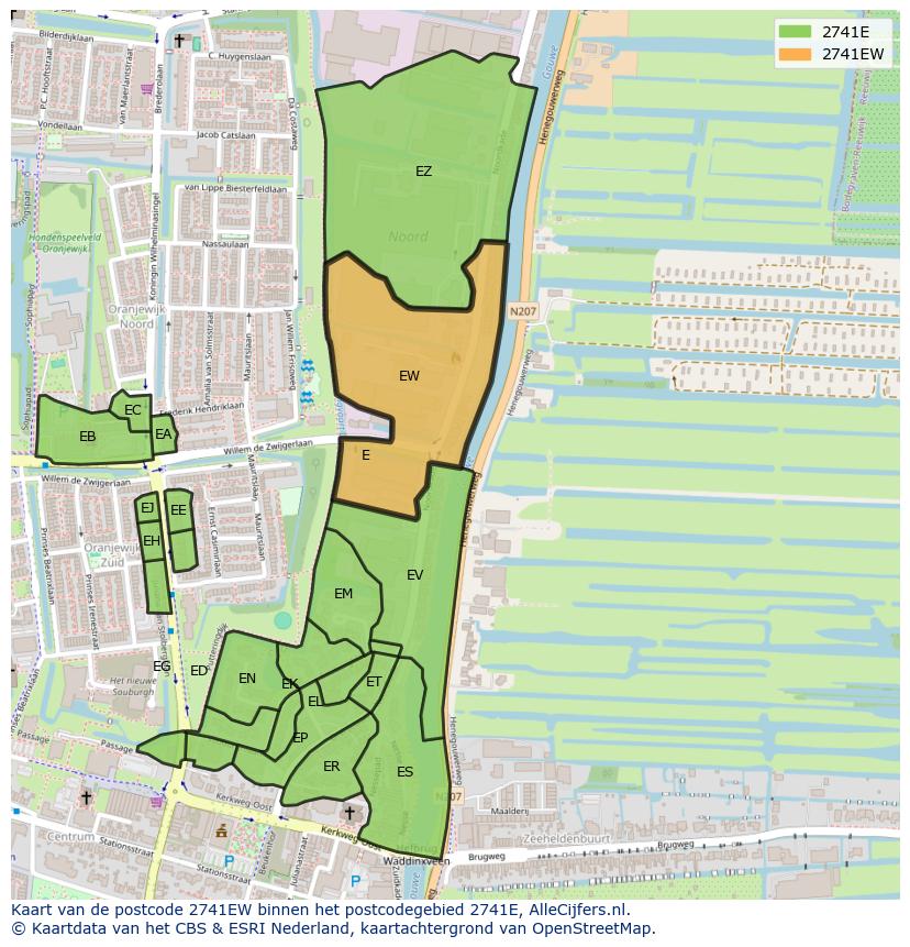Afbeelding van het postcodegebied 2741 EW op de kaart.