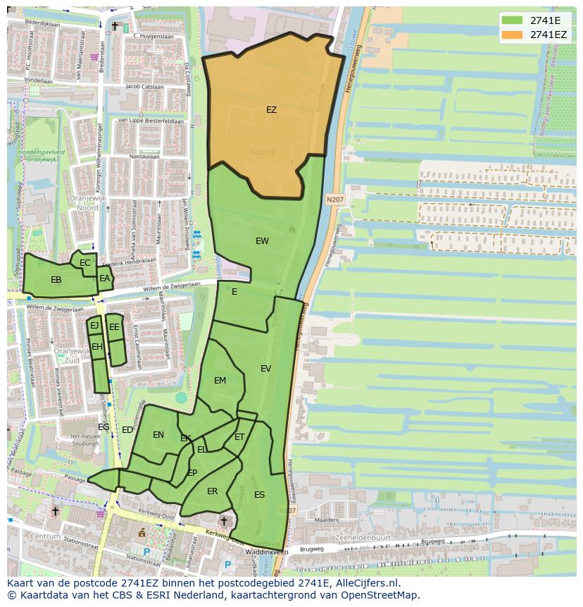 Afbeelding van het postcodegebied 2741 EZ op de kaart.