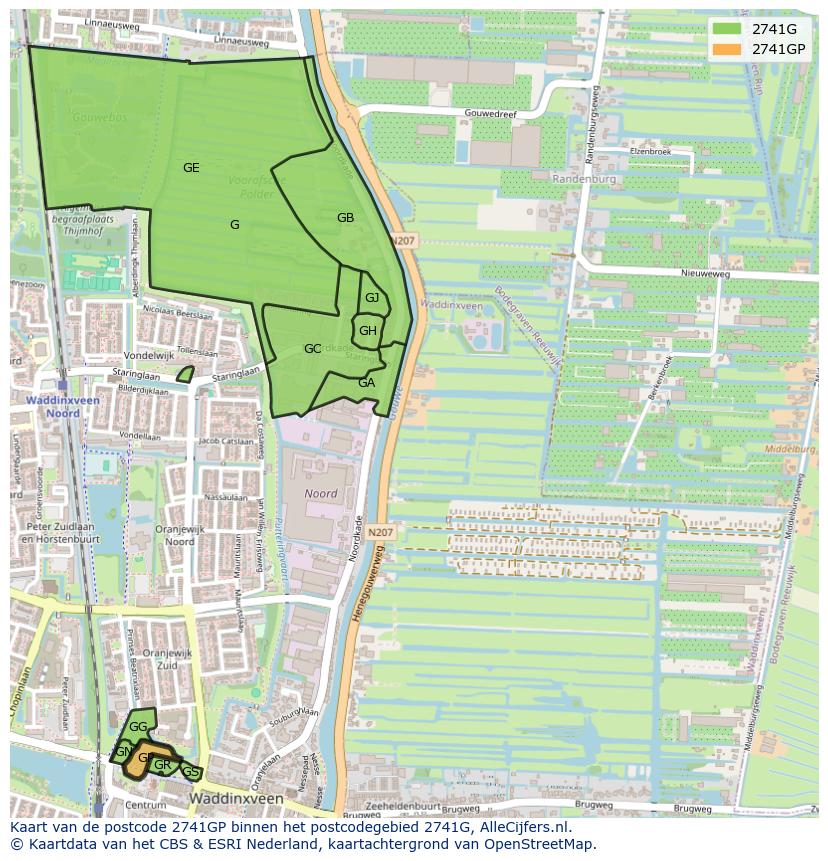 Afbeelding van het postcodegebied 2741 GP op de kaart.