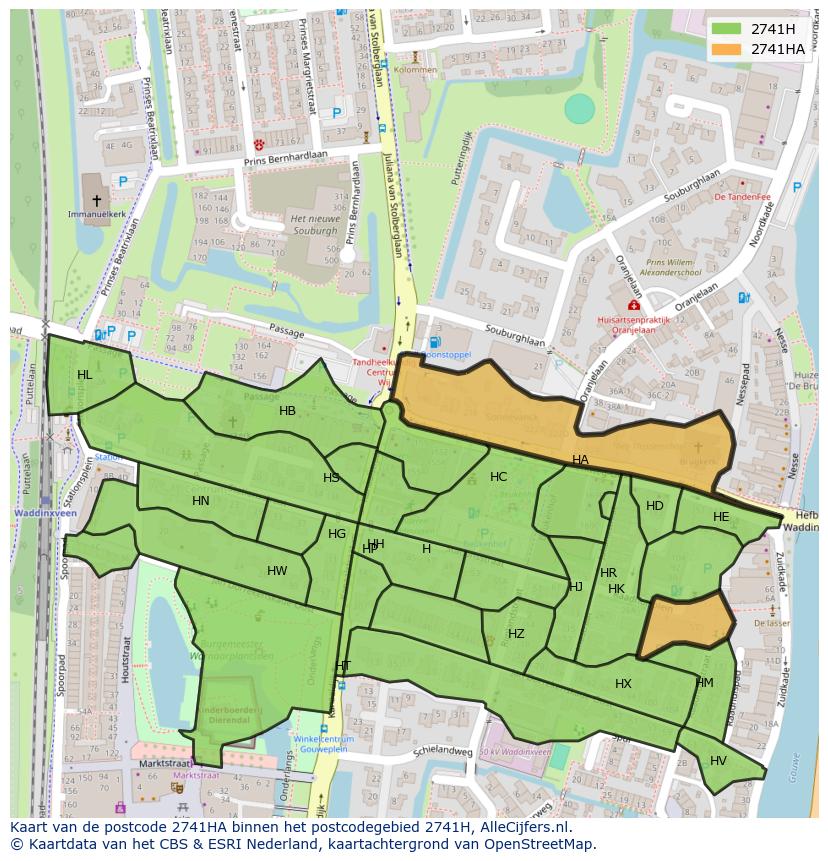Afbeelding van het postcodegebied 2741 HA op de kaart.