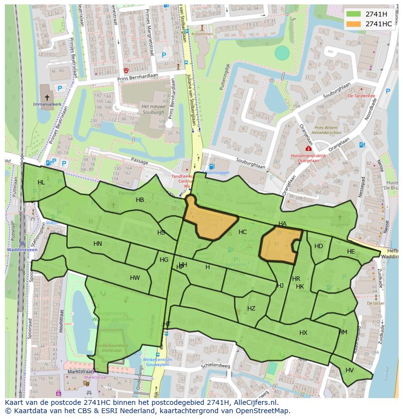 Afbeelding van het postcodegebied 2741 HC op de kaart.