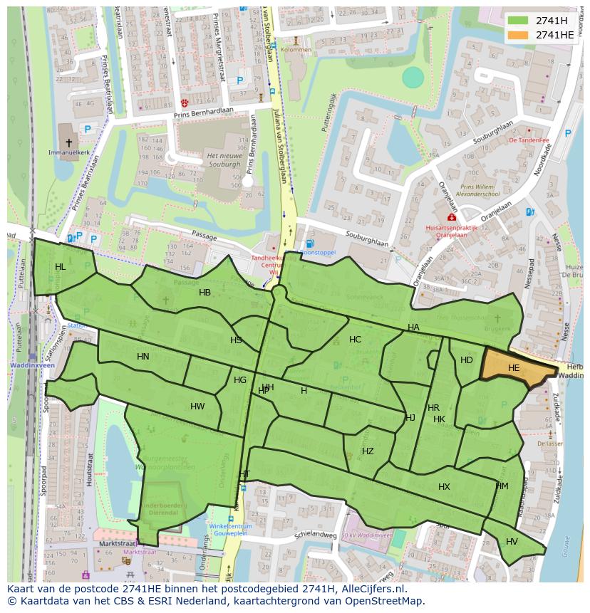 Afbeelding van het postcodegebied 2741 HE op de kaart.