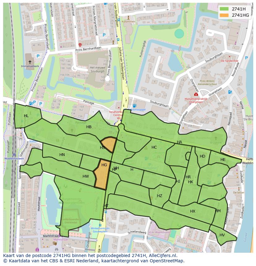 Afbeelding van het postcodegebied 2741 HG op de kaart.