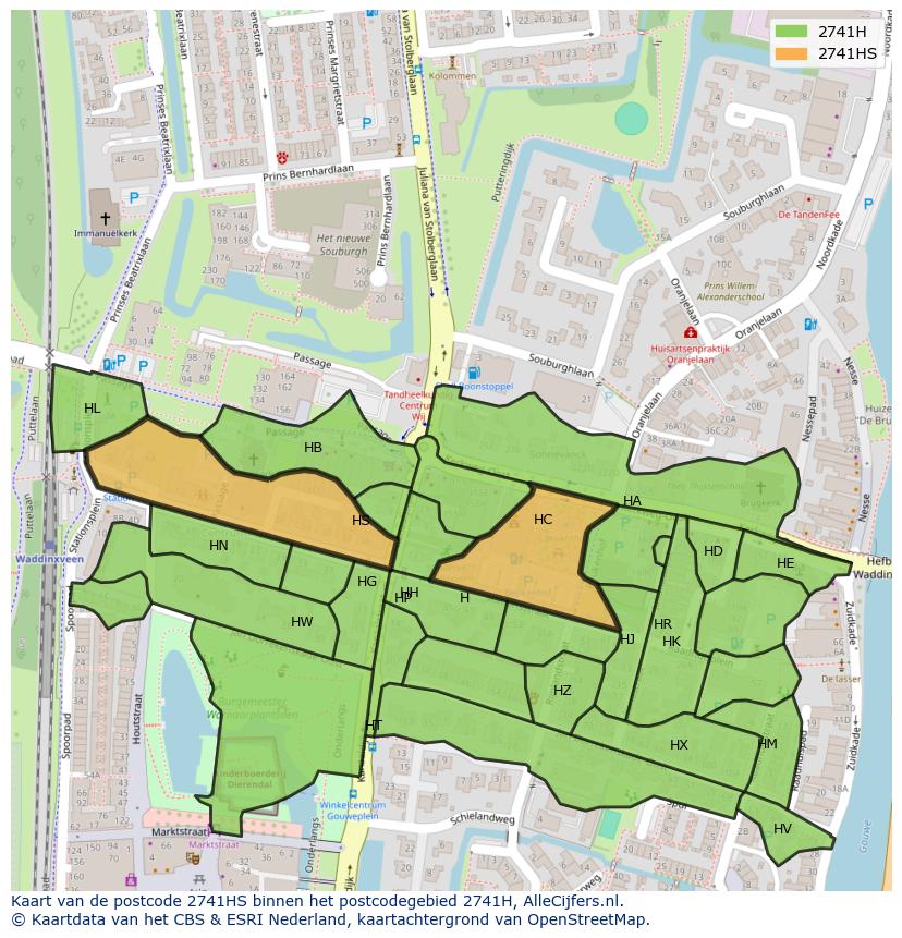 Afbeelding van het postcodegebied 2741 HS op de kaart.