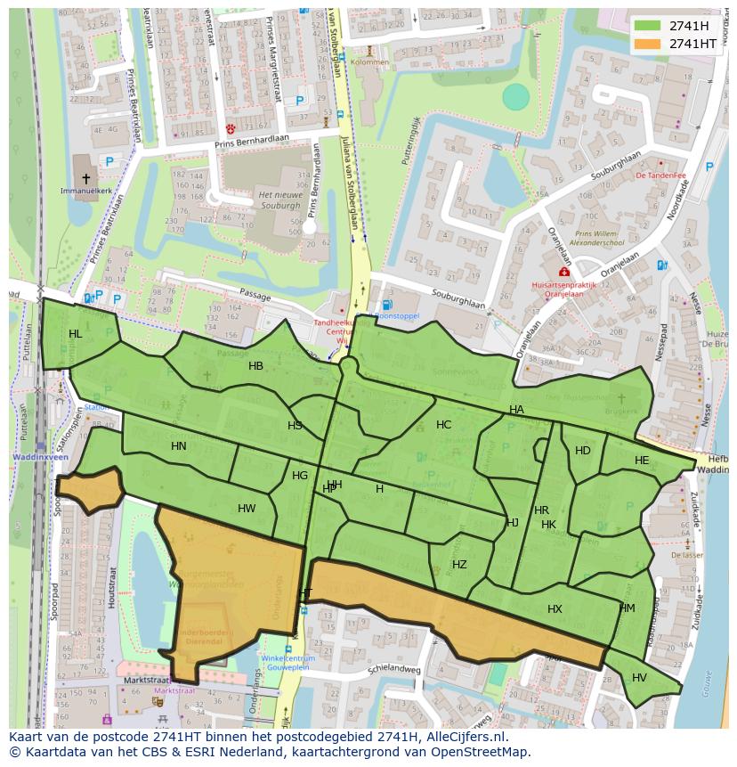 Afbeelding van het postcodegebied 2741 HT op de kaart.